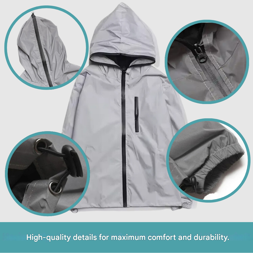 Lightweight high-visibility waterproof rain jacket, perfect for cycling, running & all outdoor weather.