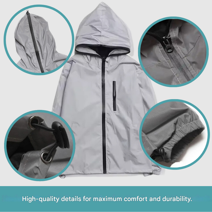 Lightweight high-visibility waterproof rain jacket, perfect for cycling, running & all outdoor weather.