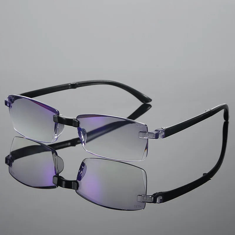 Unisex indestructible multifocal reading glasses. Sleek black TR90 design for clarity and durability.