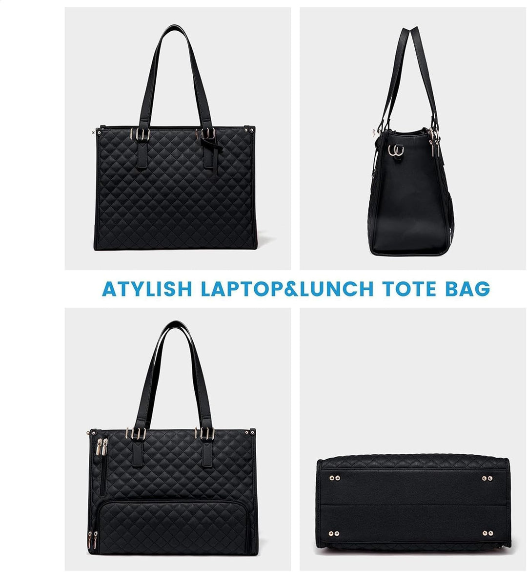 Stylish unisex travel tote with insulated lunch area and padded laptop compartment. Versatile for daily professional use.