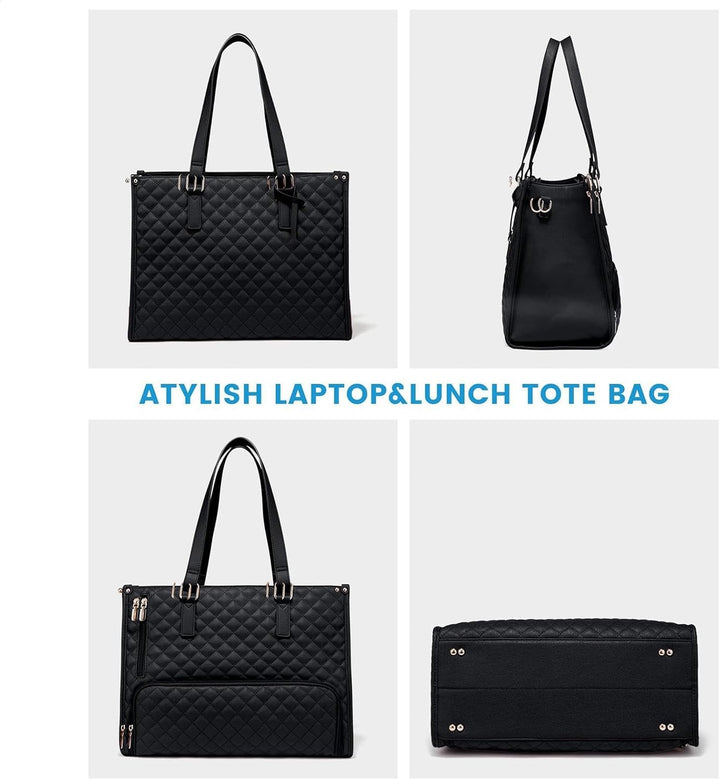 Stylish unisex travel tote with insulated lunch area and padded laptop compartment. Versatile for daily professional use.