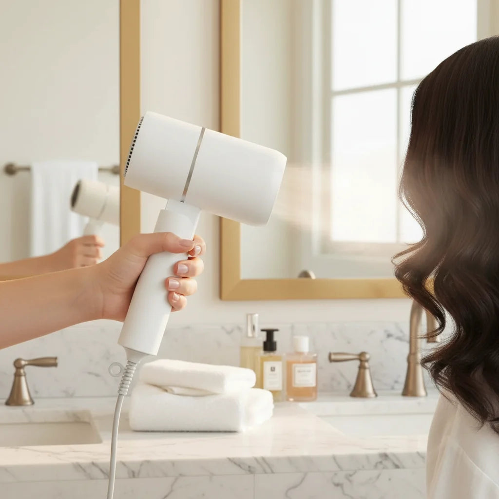Unisex ionic foldable travel hair dryer for smooth, frizz-free hair. Compact & lightweight for easy packing.