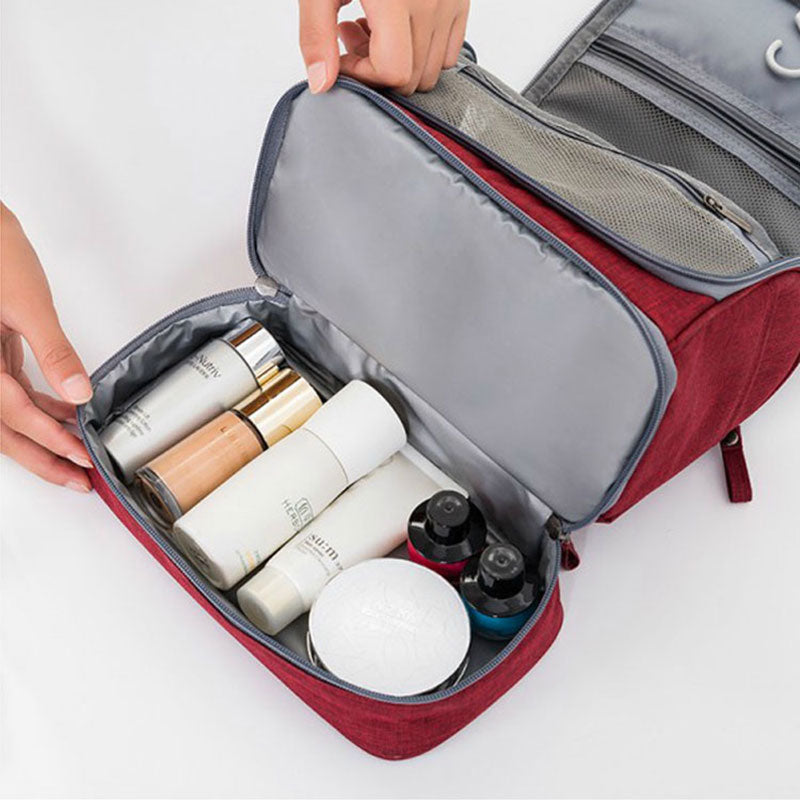 Keep travel essentials organized with this large unisex hanging toiletry bag & cosmetic case.