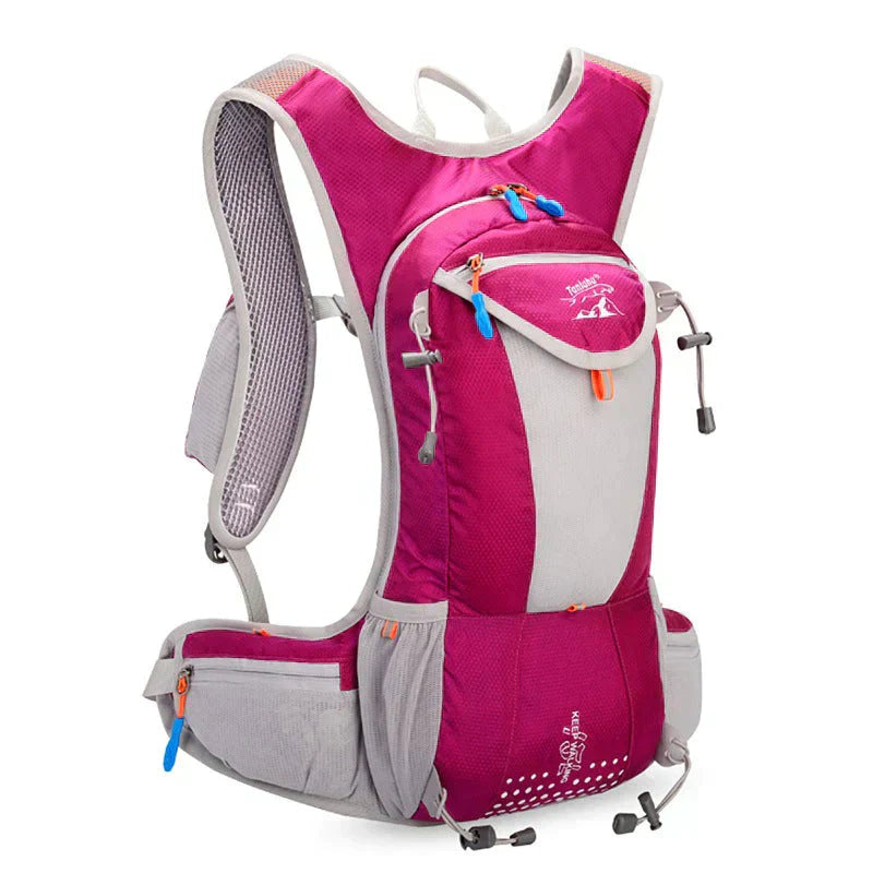 Easy-fill 68 fl oz bladder in a lightweight hydration pack, essential for active outdoor sports.