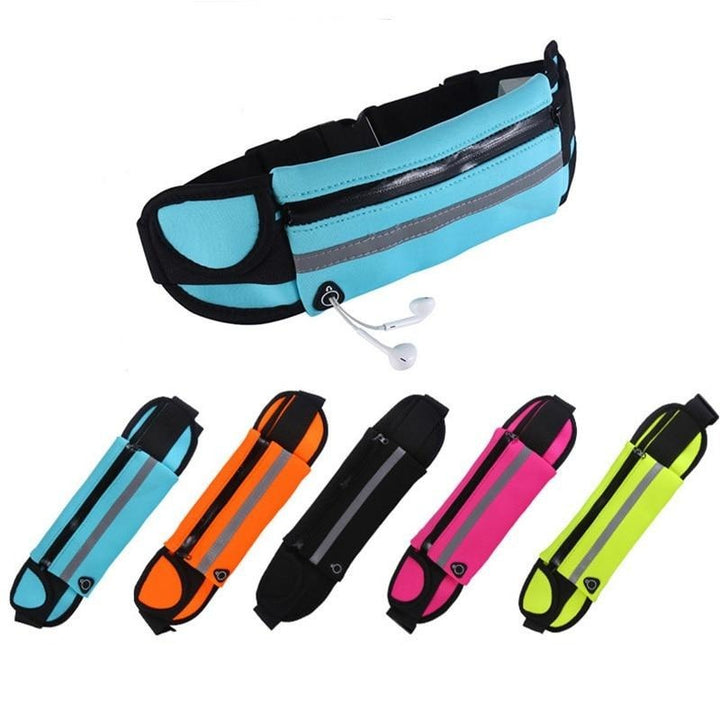 Hands-free waterproof adjustable sports belt for men & women, perfect for running & outdoor activities.