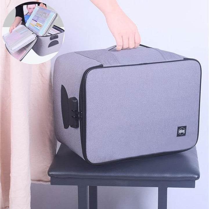 Waterproof lockable bag protecting important papers, cash, and passports. Ideal for secure document storage.