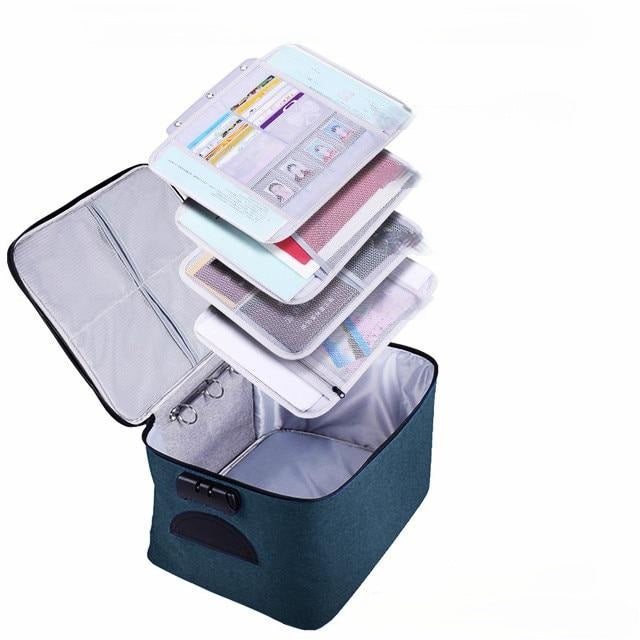 Multi-layer waterproof document organizer with lock. Keep your important papers & valuables safe during travel.