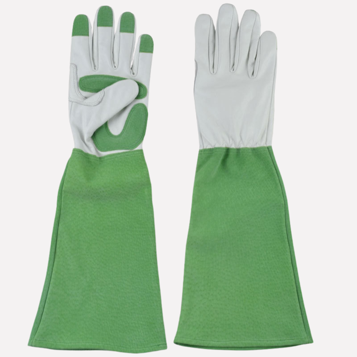 Protective unisex long gardening gloves in yellow, durable for heavy-duty garden work, planting, and digging.