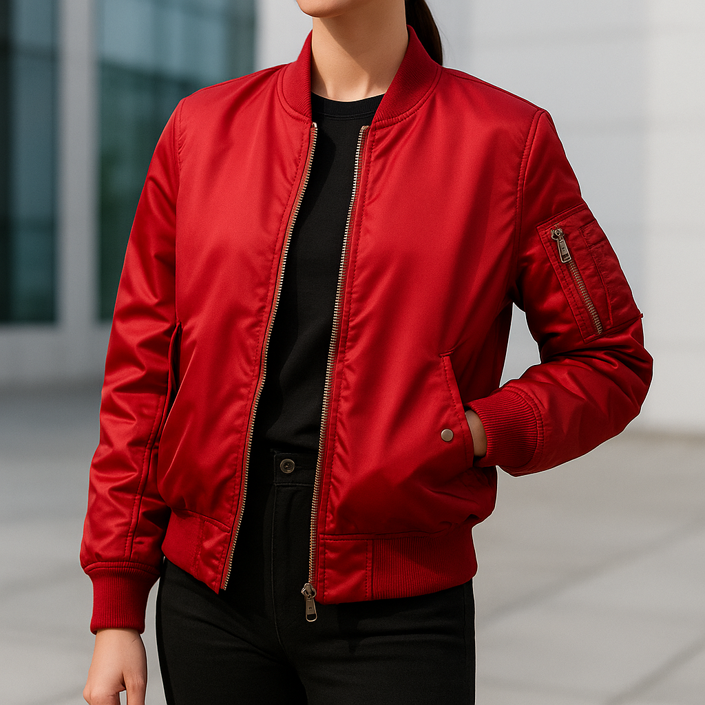 Unisex MA-1 bomber jacket in black, offering urban style & lightweight warmth for fall & spring streetwear.