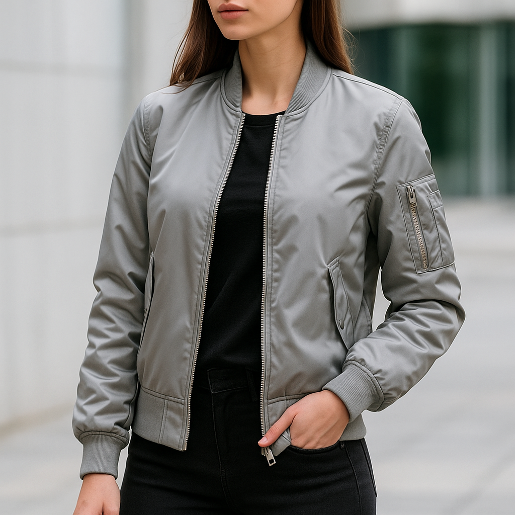 Lightweight MA-1 bomber jacket, providing warmth & urban style. Unisex outerwear for casual spring & fall looks.