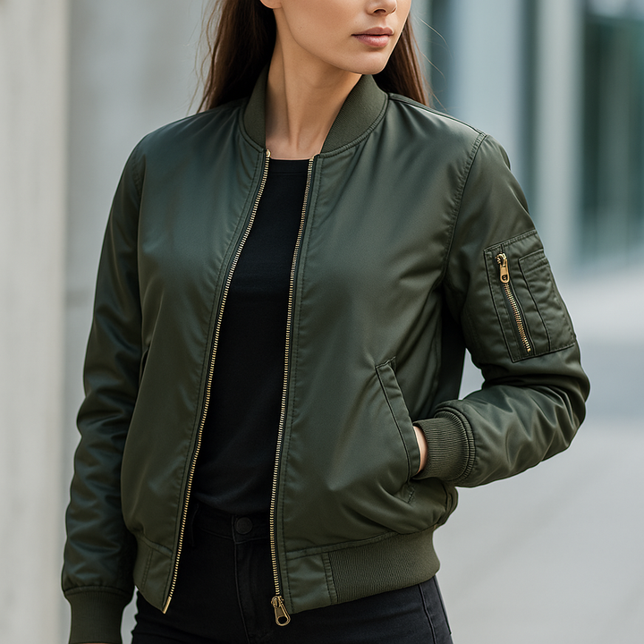Classic MA-1 bomber jacket, unisex & lightweight. Essential urban outerwear for spring, fall, and streetwear.