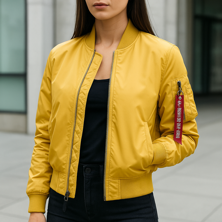 Unisex MA-1 bomber jacket, a lightweight urban style outerwear. Perfect casual jacket for spring and fall warmth.