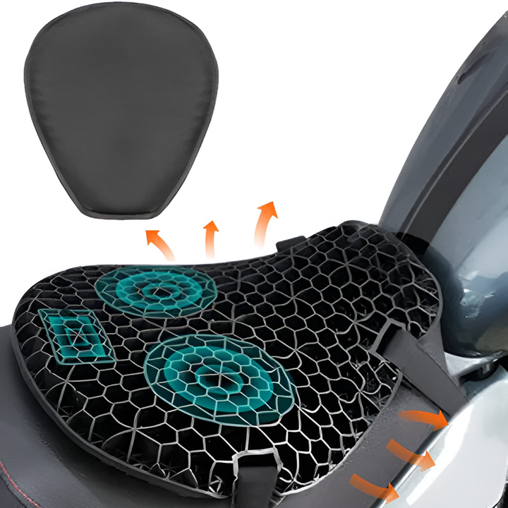 Ergonomic gel pad for motorcycle seats. Provides superior comfort & support during extended rides. Bike accessory.