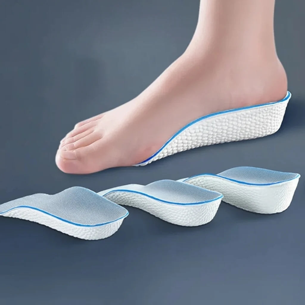 Unisex orthopedic insoles for height boost & all-day comfort, providing foot support & pain relief.