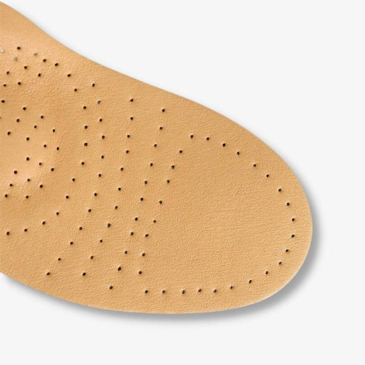 "Unisex orthopedic leather shoe insole with shock absorption, arch support, and moisture-wicking for foot pain relief."