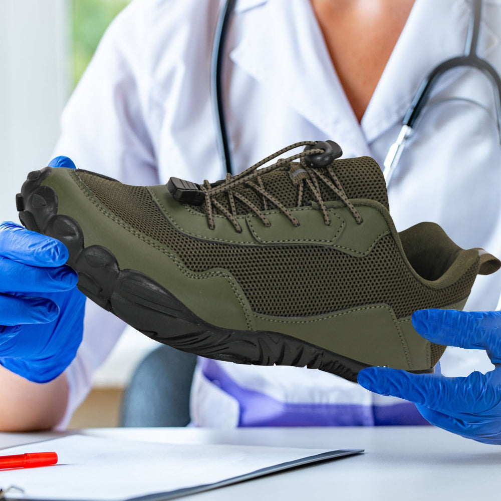 Top-down view of ergonomic unisex orthopedic barefoot shoes, perfect for pain-free foot health.