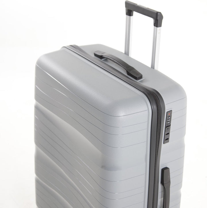 Oslo hard-shell suitcase with secure zippers for organized packing. Lightweight, durable travel luggage.