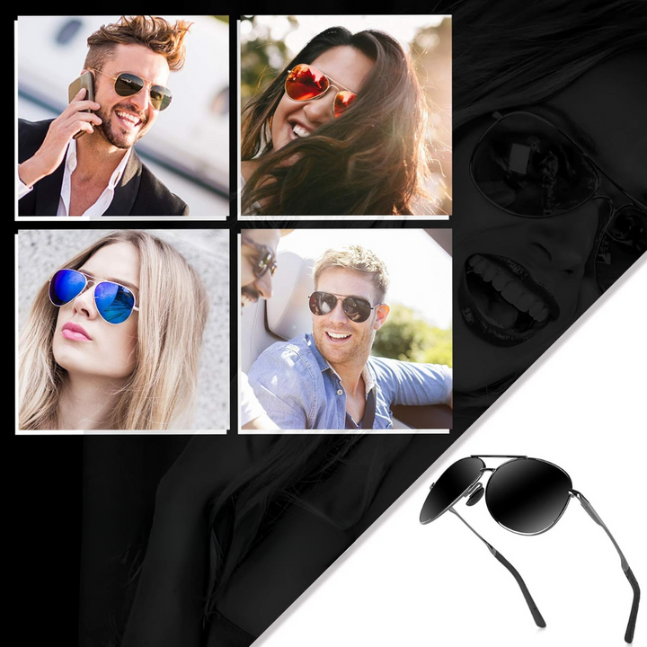 Summer accessory: Polarized aviator sunglasses for unisex glare reduction & UV protection in sun.