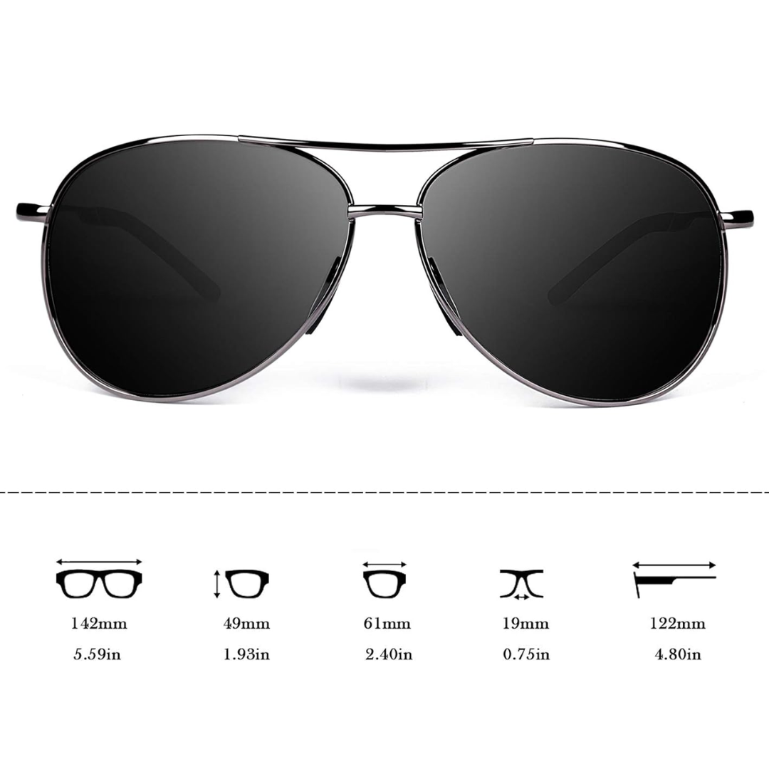 Fashionable polarized aviator sunglasses, metal frame, providing UV protection & glare reduction.
