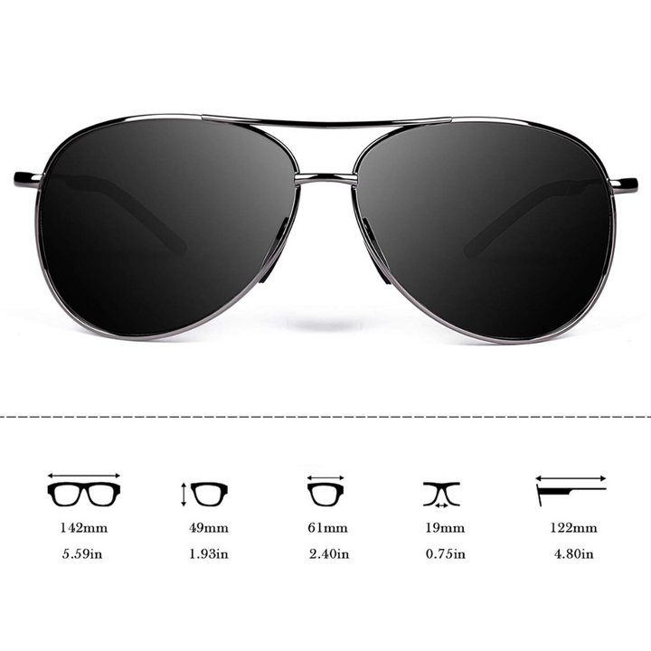 Fashionable polarized aviator sunglasses, metal frame, providing UV protection & glare reduction.