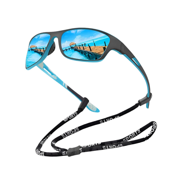 Polarized sports sunglasses with UV400 protection for men & women, ideal lightweight eyewear for outdoor activities.