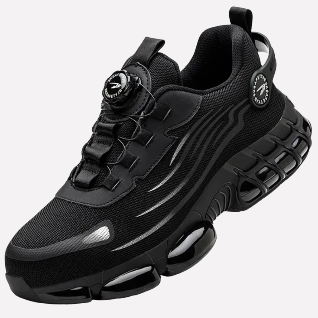 Unisex protective work safety shoes with steel toe, slip-resistant sole, ideal for job sites & industrial work.
