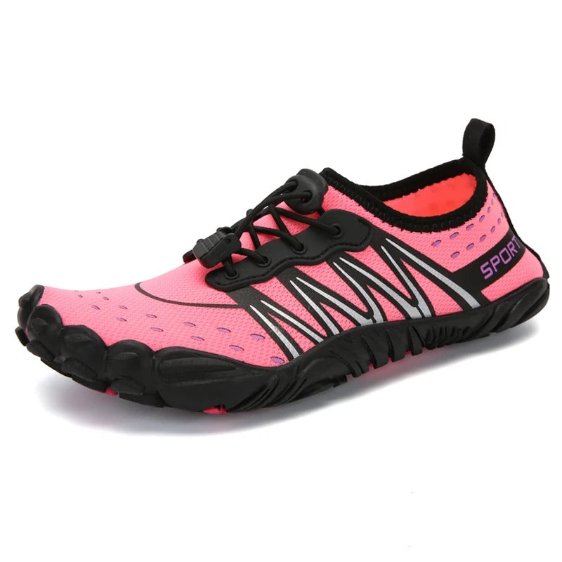 Unisex quick-drying barefoot water shoes with non-slip sole, breathable mesh, and elastic fit for optimal grip on wet surface