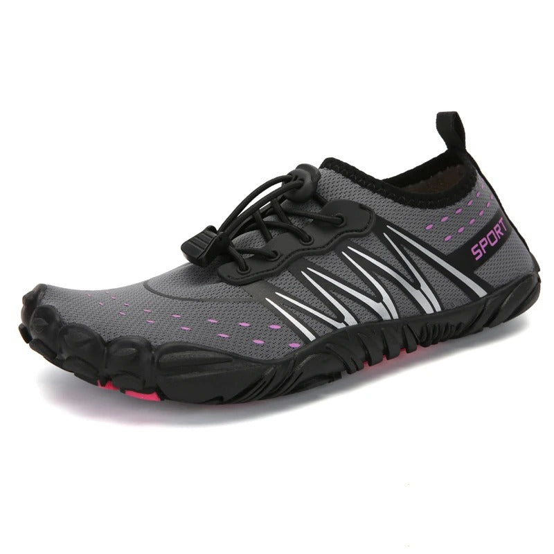 Unisex quick-drying barefoot water shoes with non-slip sole, breathable mesh, and elastic fit for optimal grip on wet surface