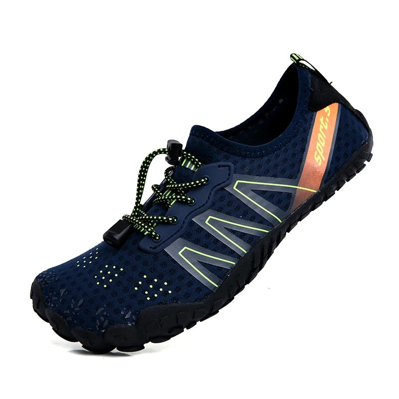 Unisex quick-drying barefoot water shoes with non-slip sole, breathable mesh, and elastic fit for optimal grip on wet surface