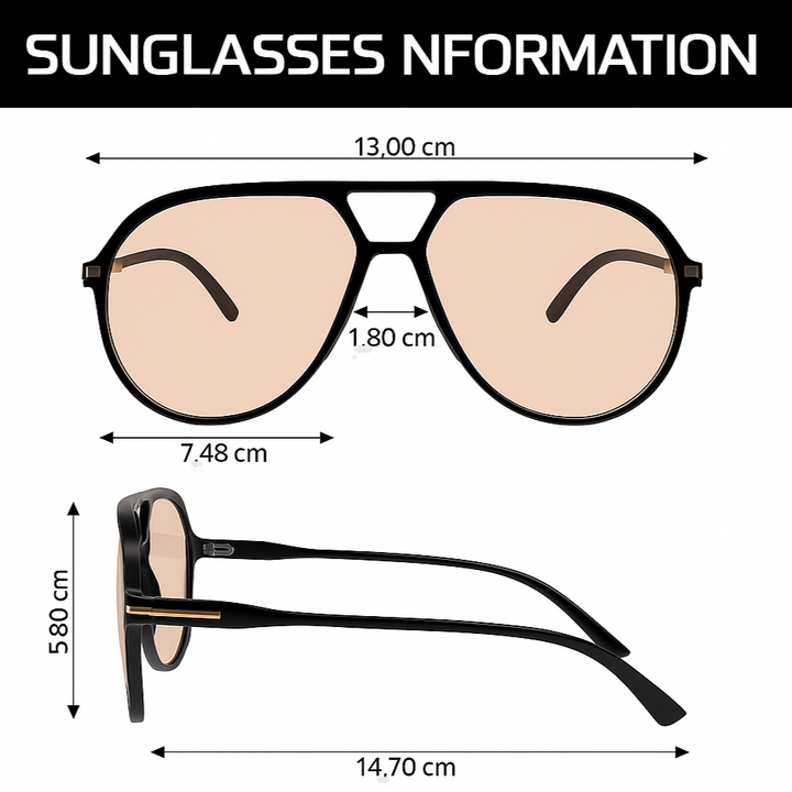 Trendy retro 70s oversized aviator sunglasses, unisex fashion eyewear, lightweight frame.