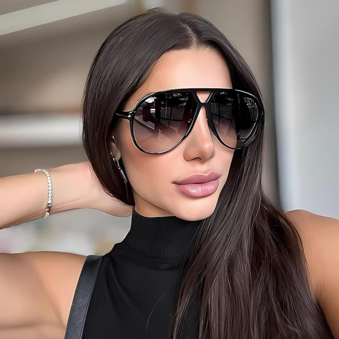 Retro square aviator sunglasses for women, 70s vintage design, oversized for a bold look.