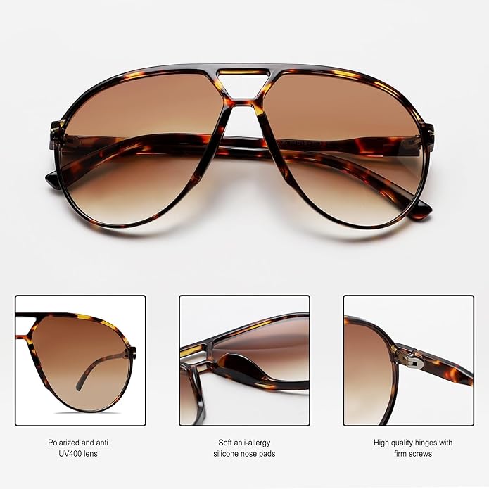 Stylish unisex 70s oversized aviator sunglasses, trendy retro eyewear for a cool vibe.
