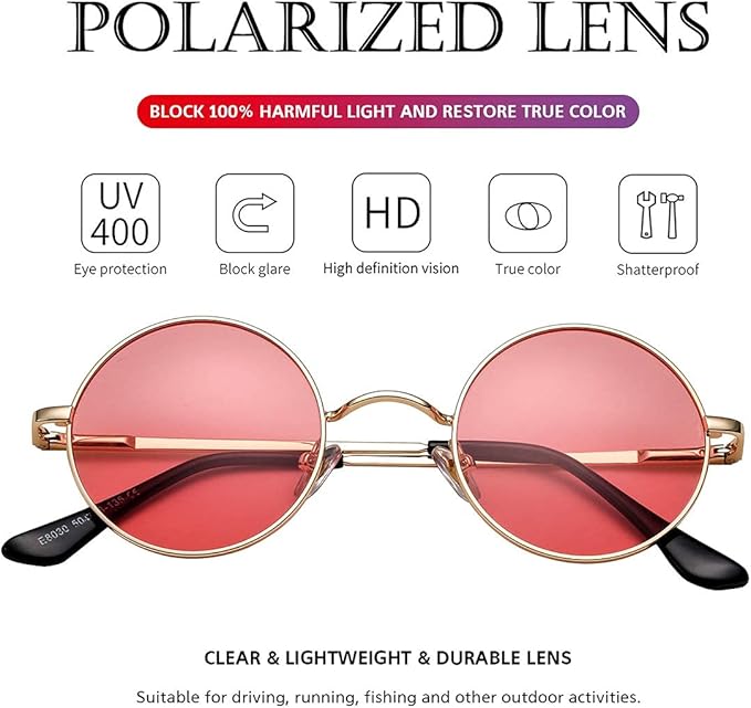 Vintage-style round polarized sunglasses with superior UV protection.