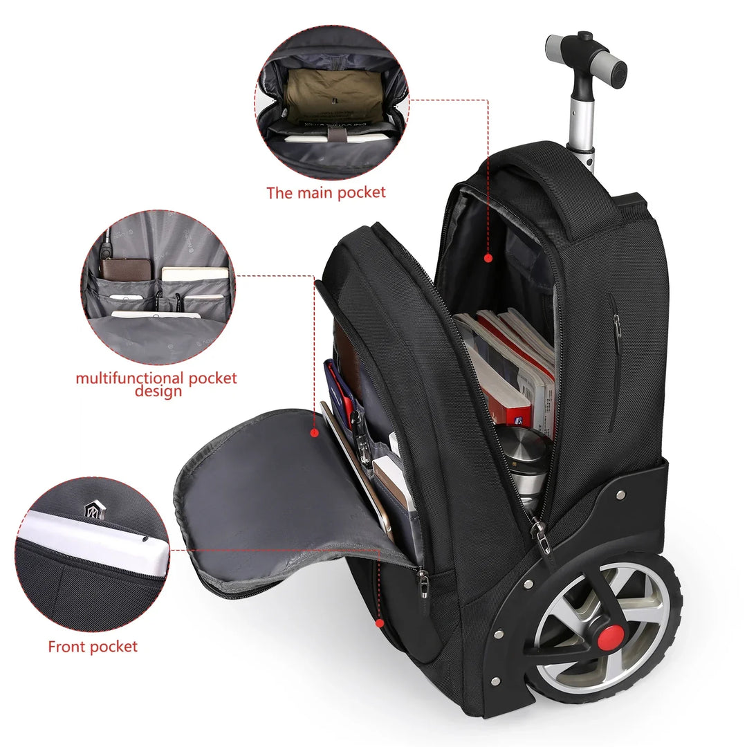 Helsinki rolling laptop backpack with padded compartment, perfect for travel.