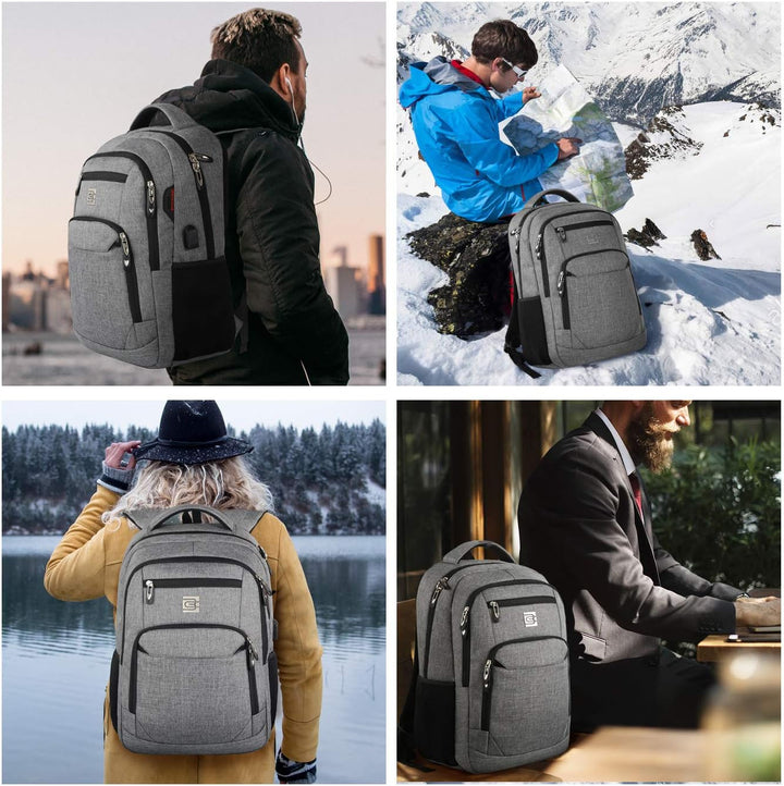Smart anti-theft school backpack, USB charging, spacious yet slim for books and laptop.