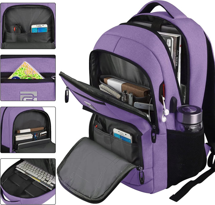 Anti-theft school/work bag, USB charging, water-resistant, slim & organized for students & pros.