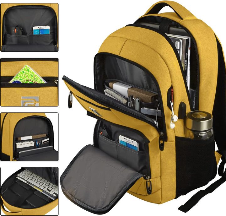 Urban commuter anti-theft backpack, USB charging port, slim profile for easy carrying.