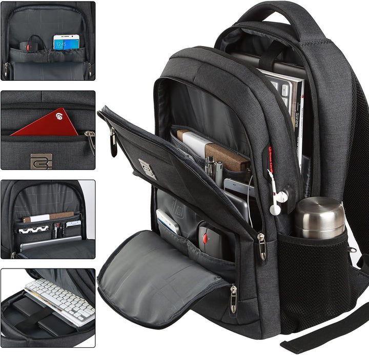 Unisex anti-theft travel bag, USB charging, slim profile, designed for security & comfort.