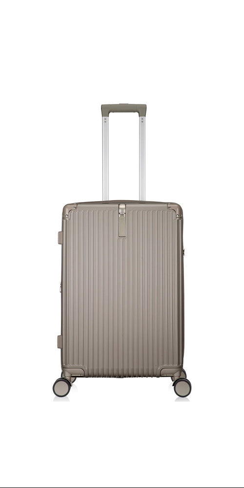 Unisex smart hardshell luggage with USB port & cup holder for modern travelers.