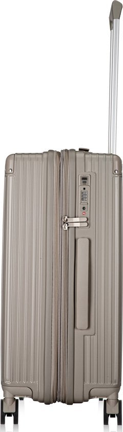 Durable Mykonos hardshell spinner luggage with integrated USB charging and cup holder.