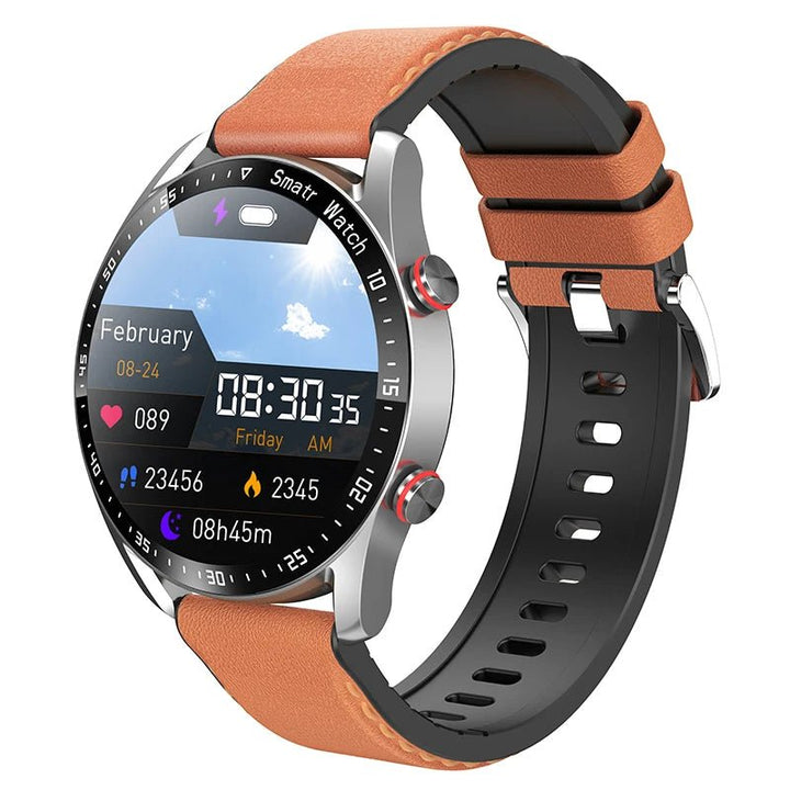 Unisex smart watch with accurate blood pressure, heart rate, and glucose monitoring for daily wellness.