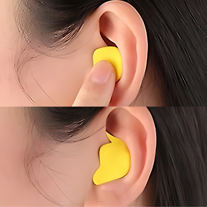 Soft silicone reusable earplugs providing quiet focus & effective noise reduction for comfortable sleep or work.