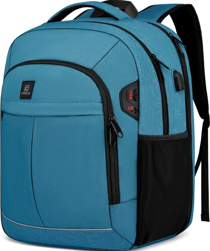 Unisex TechPro water-resistant laptop backpack with USB charging port & anti-theft design.