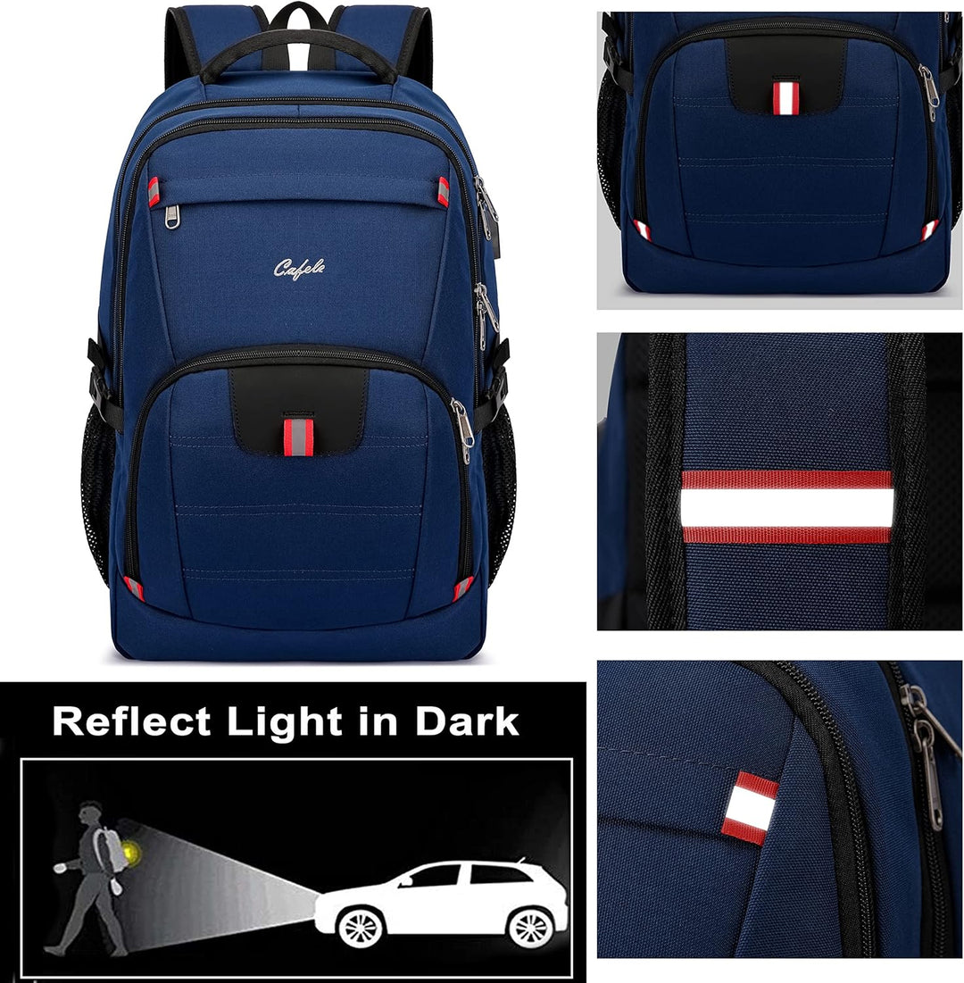 Multi-functional water-resistant laptop backpack with USB charging & anti-theft protection.