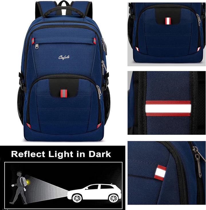Multi-functional water-resistant laptop backpack with USB charging & anti-theft protection.