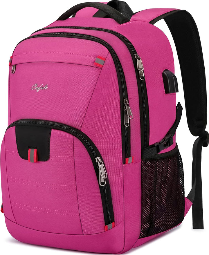 TechPro water-resistant laptop backpack, anti-theft design, & USB charging. Ideal for business travel.