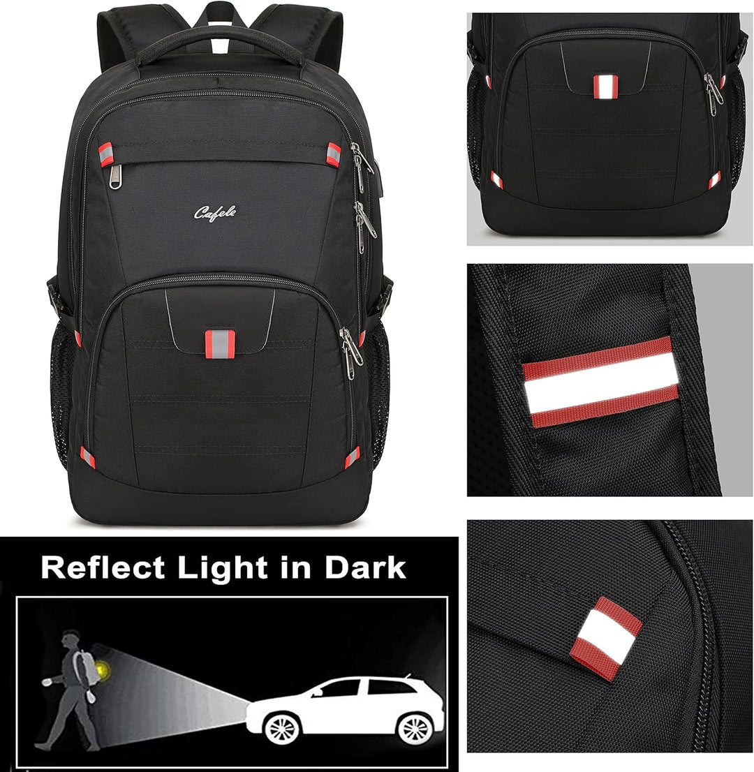 Secure water-resistant laptop backpack with anti-theft pocket & USB charging access. For men & women.