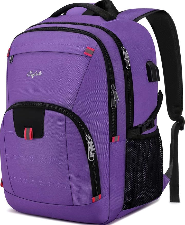 Spacious water-resistant school backpack with anti-theft features & USB charging for electronics.