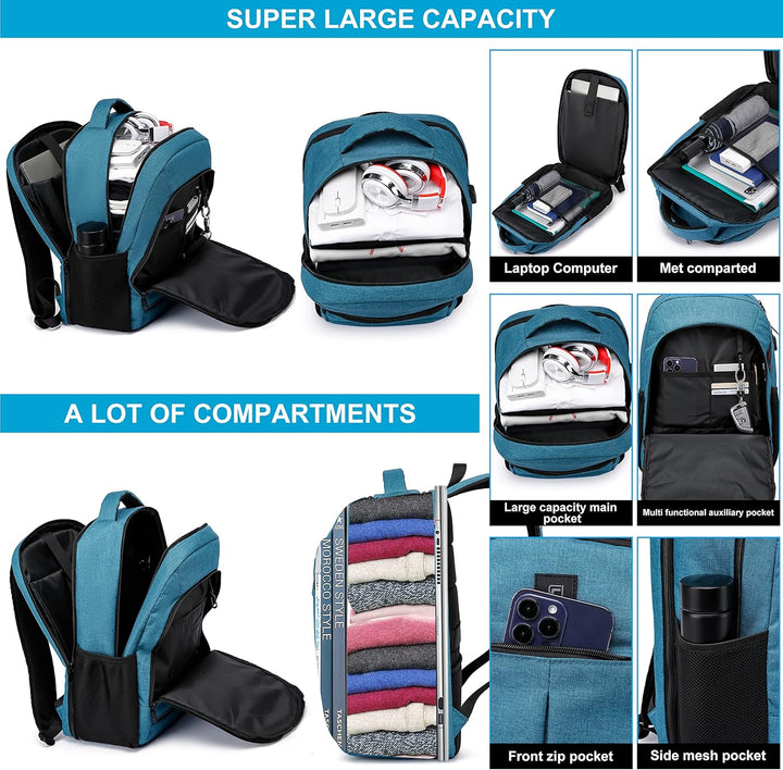 Modern anti-theft backpack for laptops, featuring a USB port & water-resistant fabric. Perfect for travel.