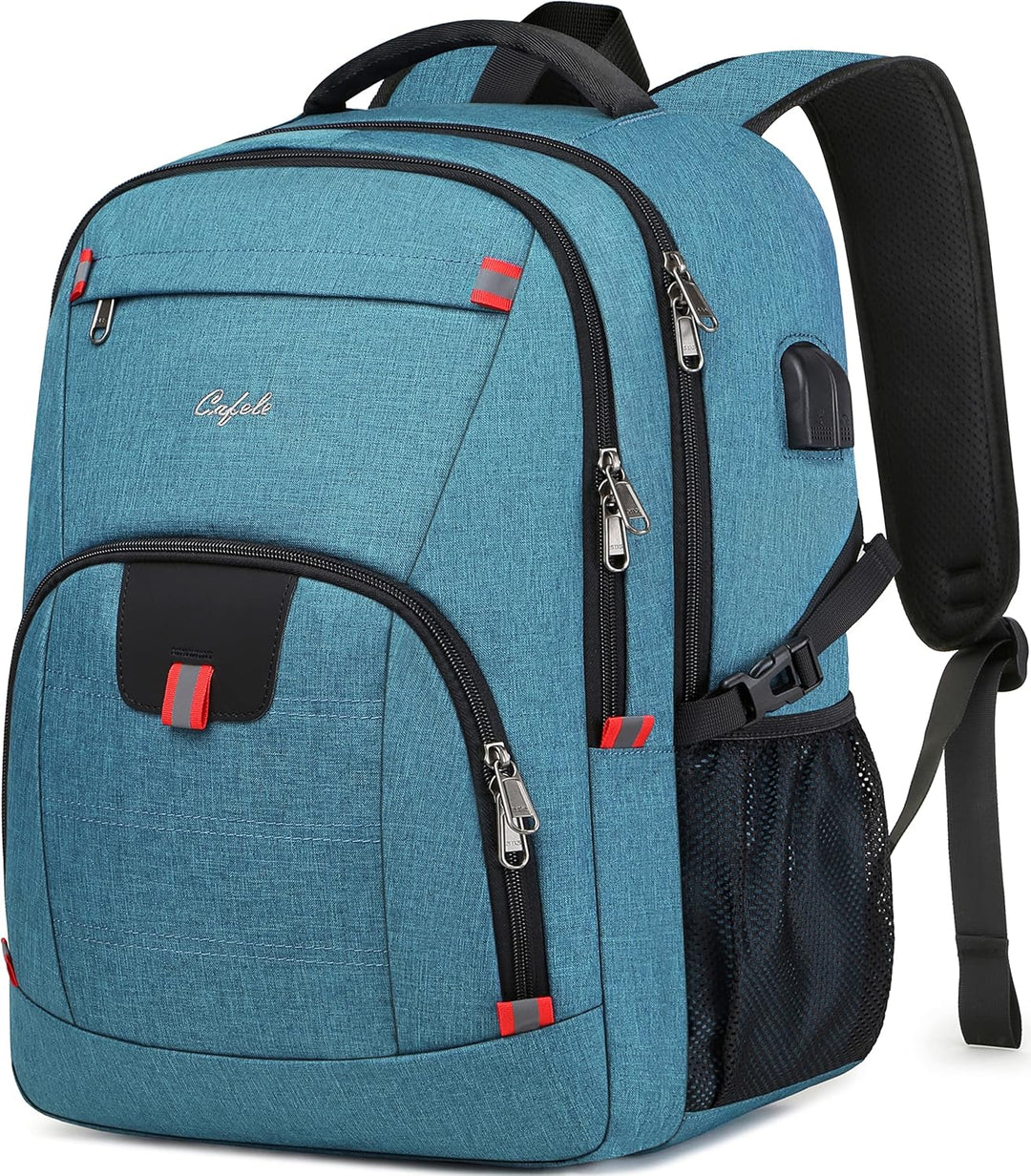 Secure water-resistant travel backpack, anti-theft zippers, & external USB port for easy charging.